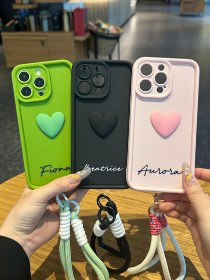 Premium 3D Pastel Heart Custom Calligraphy Name Phone Case