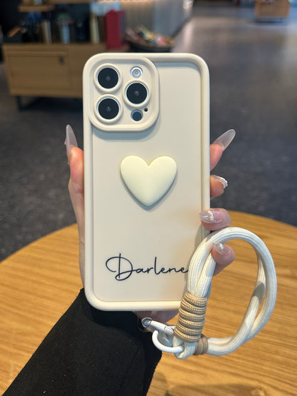 Premium 3D Pastel Heart Custom Calligraphy Name Phone Case
