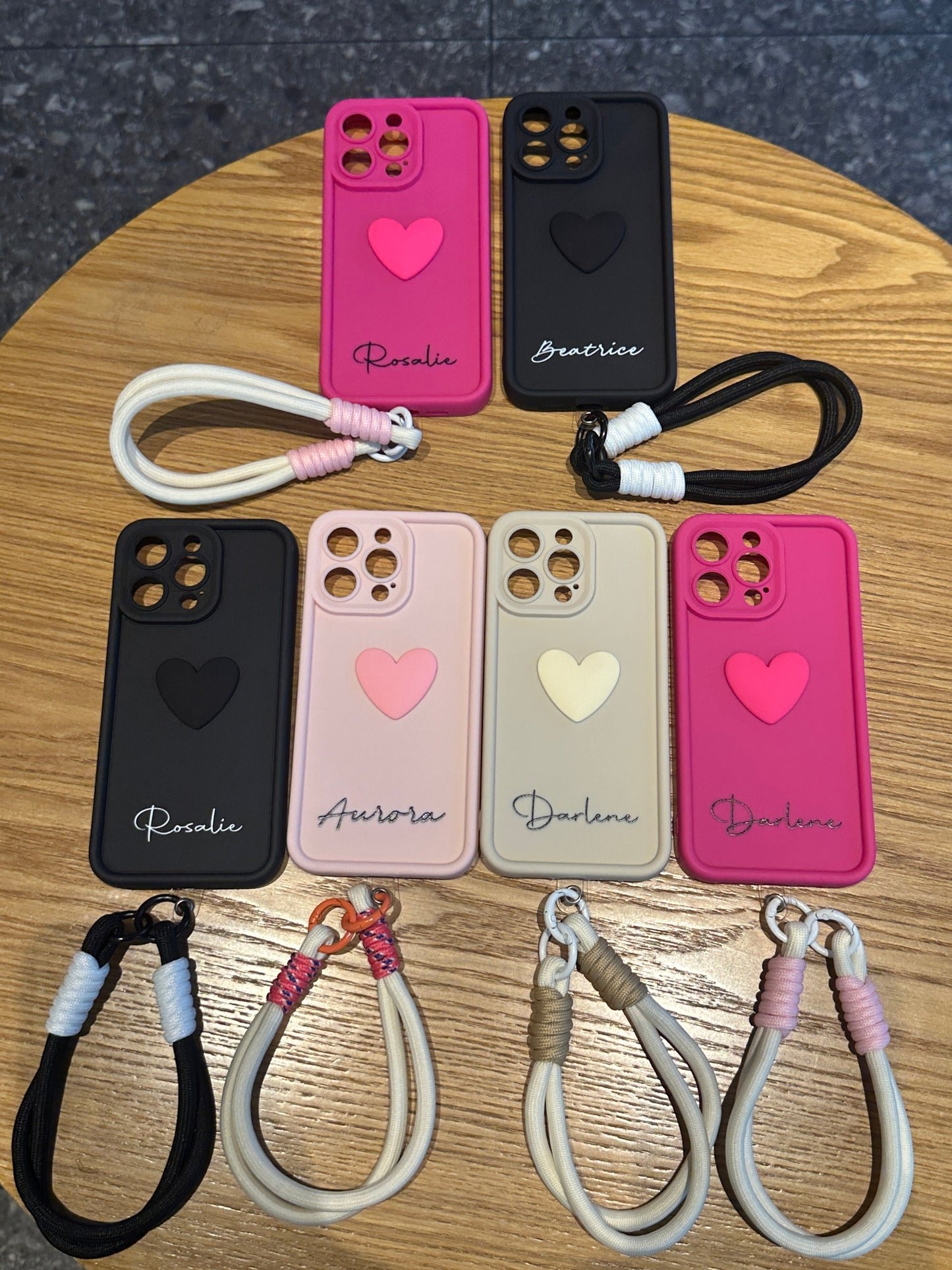 Premium 3D Pastel Heart Custom Calligraphy Name Phone Case