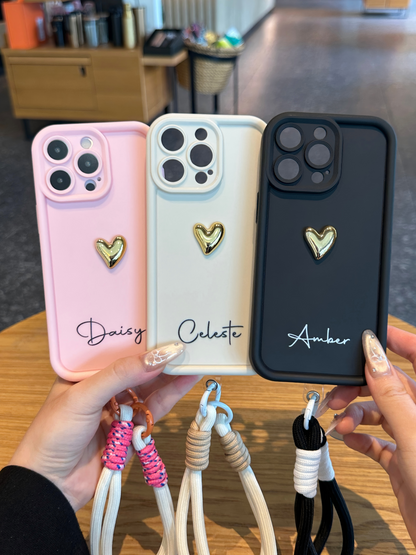 Custom Name Phone Case with 3D Silver/Gold Heart – Make It Truly Yours