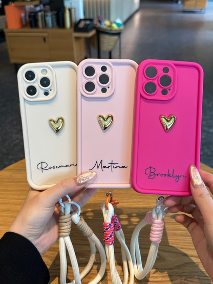 Custom Name Phone Case with 3D Silver/Gold Heart – Make It Truly Yours