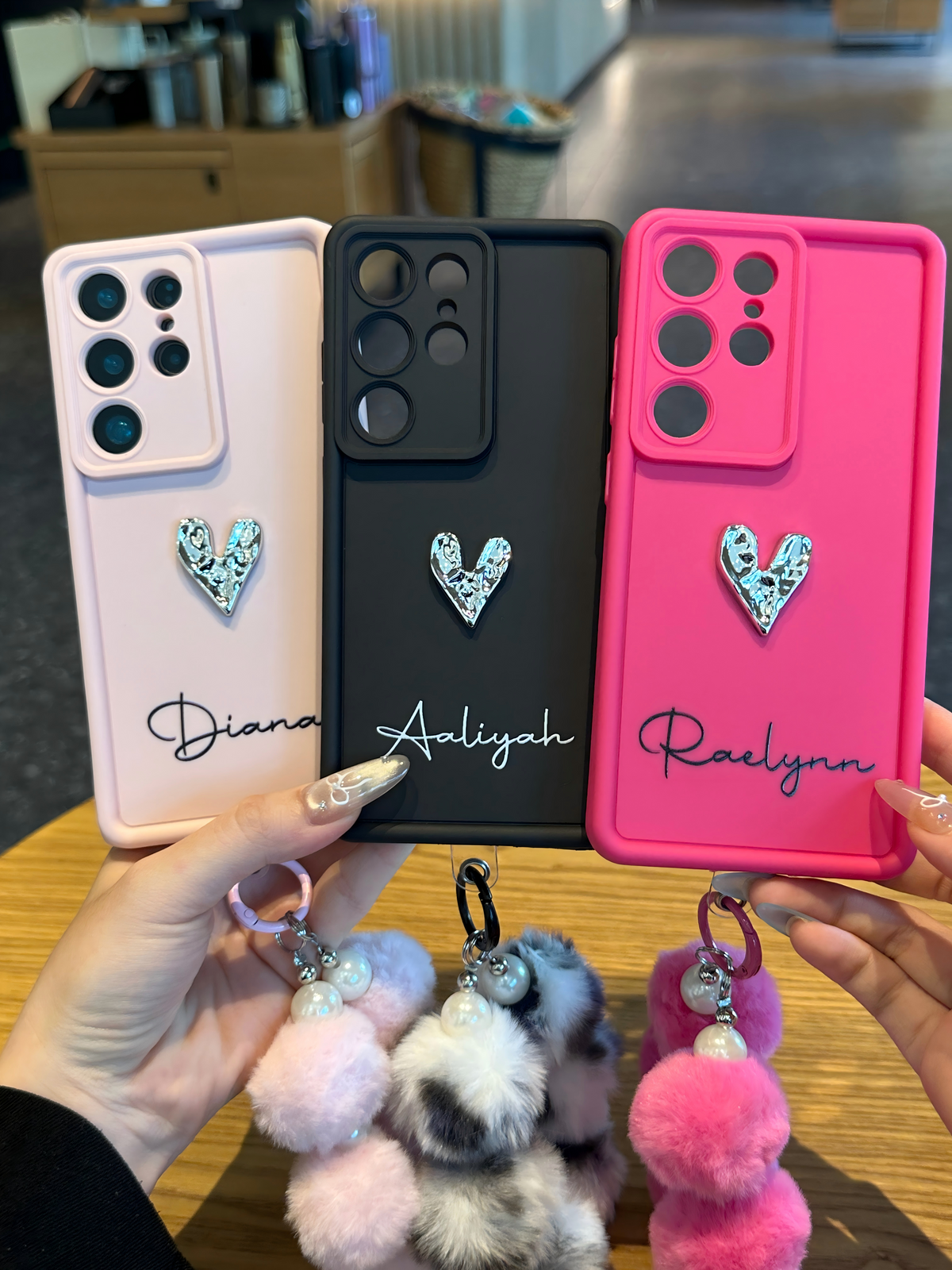 Custom Name Phone Case with 3D Silver/Gold Heart – Make It Truly Yours