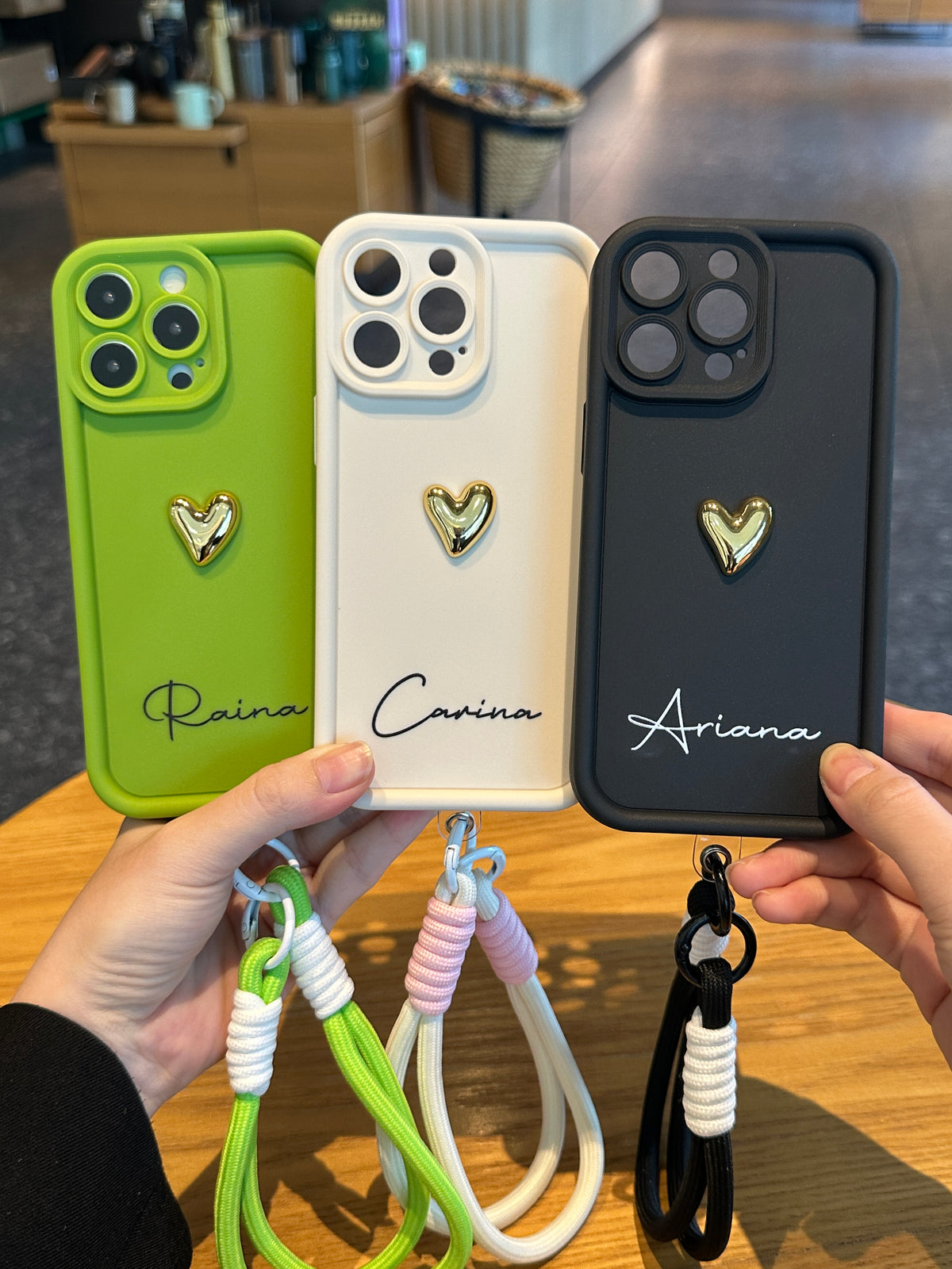 Custom Name Phone Case with 3D Gold Heart and Elegant Signature Design