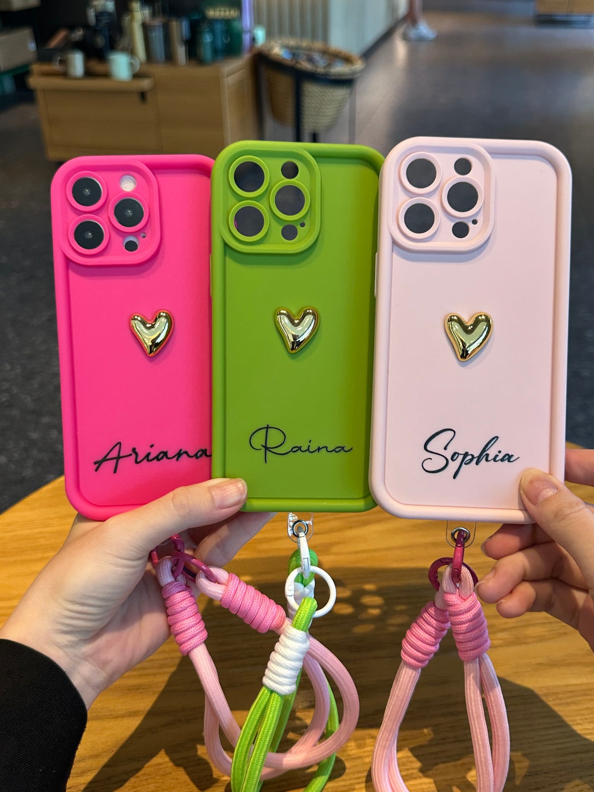 Custom Name Phone Case with 3D Gold Heart and Elegant Signature Design