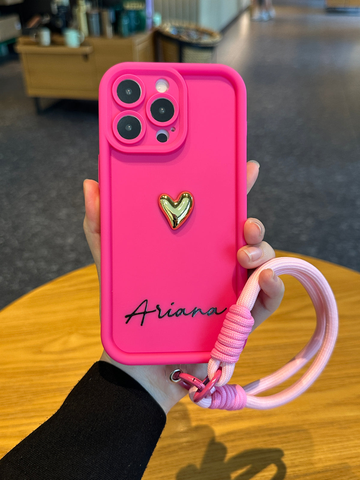 Custom Name Phone Case with 3D Gold Heart and Elegant Signature Design