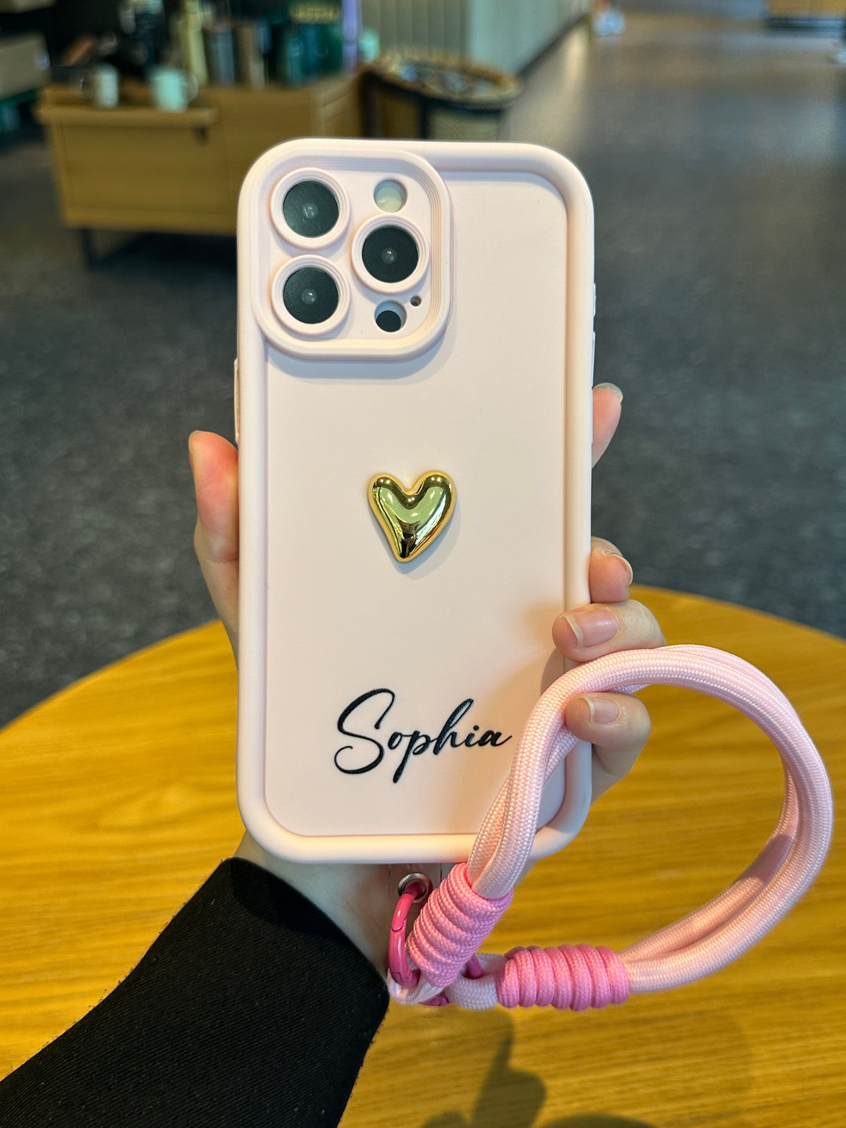 Custom Name Phone Case with 3D Gold Heart and Elegant Signature Design