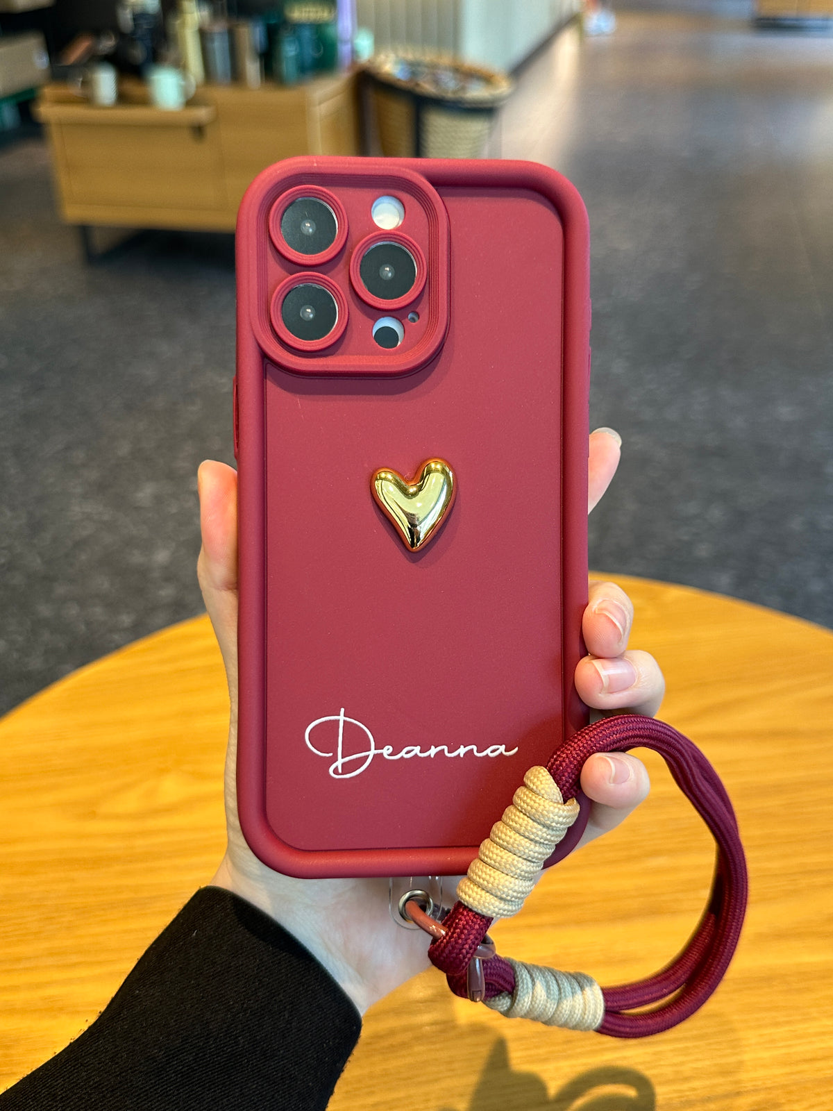 Custom Name Phone Case with 3D Gold Heart and Elegant Signature Design