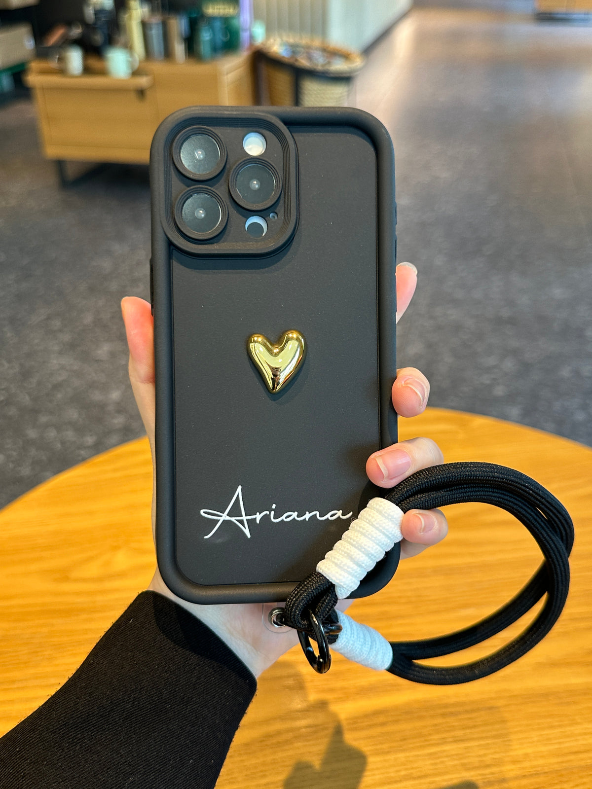 Custom Name Phone Case with 3D Gold Heart and Elegant Signature Design